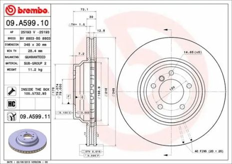 Диск тормозной BMW 3, BREMBO (09A59911) Диск тормозной BMW 3, BREMBO (09A59911)