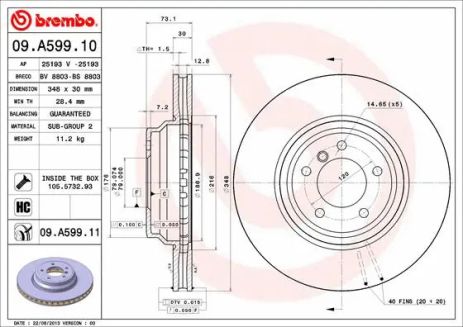 Диск тормозной BMW 3, BREMBO (09A59911) Диск тормозной BMW 3, BREMBO (09A59911)