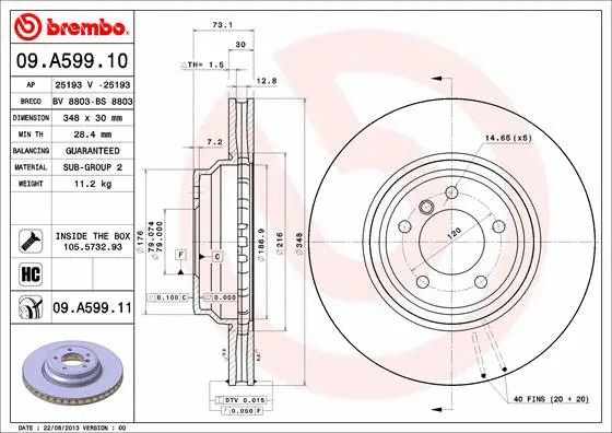 Диск тормозной BMW 3, BREMBO (09A59911) Диск тормозной BMW 3, BREMBO (09A59911)