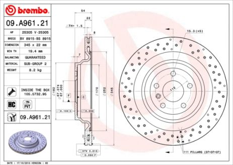 Диск тормозной BRABUS 35MR, MERCEDES-BENZ GL-CLASS, BREMBO (09A96121)