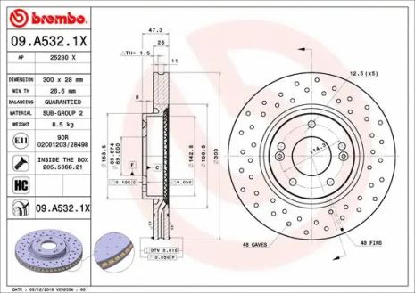 Диск тормозной HYUNDAI (BEIJING), KIA (DYK), BREMBO (09A5321X)