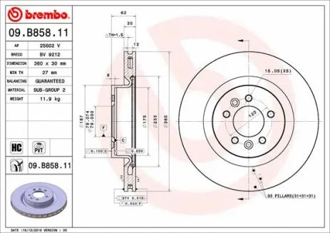 Диск тормозной LAND ROVER, BREMBO (09B85811) Диск тормозной LAND ROVER, BREMBO (09B85811)
