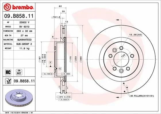 Диск тормозной LAND ROVER, BREMBO (09B85811) Диск тормозной LAND ROVER, BREMBO (09B85811)