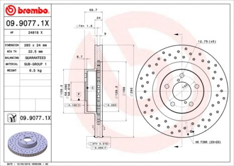 Диск тормозной SUBARU FORESTER, BREMBO (0990771X) Диск тормозной SUBARU FORESTER, BREMBO (0990771X)