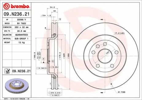 Диск тормозной DODGE DURANGO, JEEP GRAND CHEROKEE, BREMBO (09N23621) Диск тормозной DODGE DURANGO, JEEP GRAND CHEROKEE, BREMBO (09N23621)