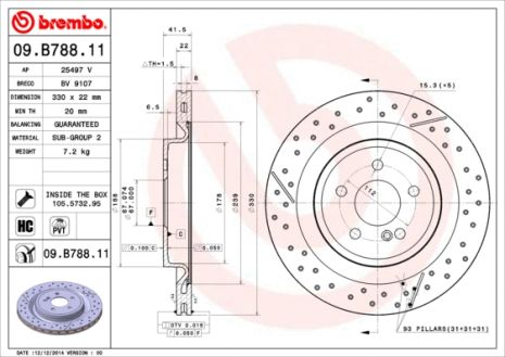 Диск гальмівний MERCEDES-BENZ SLC, BREMBO (09B78811)