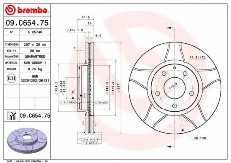 Диск тормозной MAZDA (FAW), MAZDA (CHANGAN), BREMBO (09C65475)