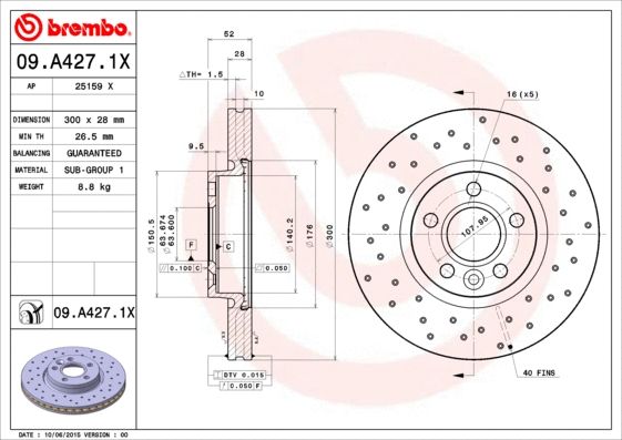 Диск тормозной LAND ROVER, VOLVO ASIA, BREMBO (09A4271X) Диск тормозной LAND ROVER, VOLVO ASIA, BREMBO (09A4271X)