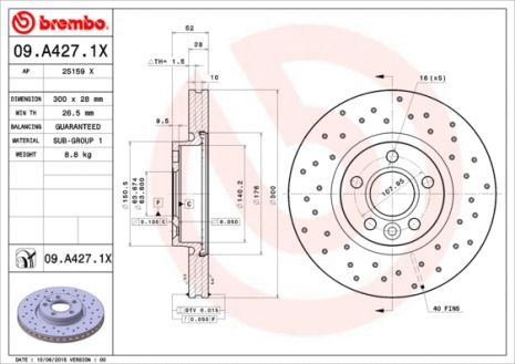 Диск тормозной LAND ROVER, VOLVO ASIA, BREMBO (09A4271X)