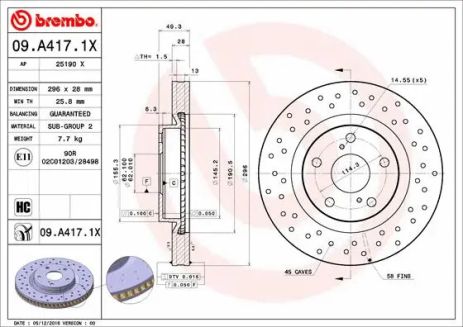 Диск тормозной GLEAGLE GX7, ENGLON SX7, BREMBO (09A4171X) Диск тормозной GLEAGLE GX7, ENGLON SX7, BREMBO (09A4171X)