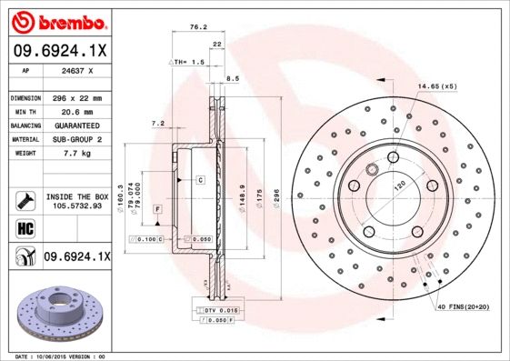 Диск тормозной BMW 5, BREMBO (0969241X) Диск тормозной BMW 5, BREMBO (0969241X)