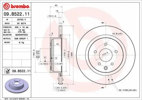 Диск тормозной NISSAN SKYLINE, INFINITI G, BREMBO (09B52211)