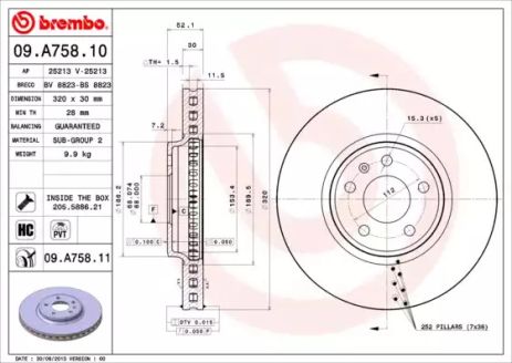 Диск тормозной передн. (вер-во), BREMBO (09A75811)