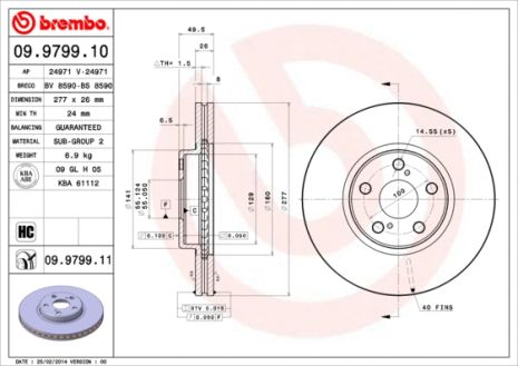 Диск гальмівний TOYOTA AVENSIS, BREMBO (09979911)