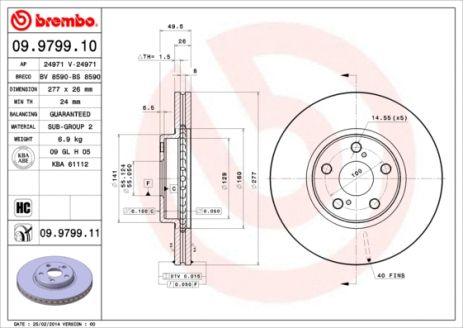 Диск тормозной TOYOTA AVENSIS, BREMBO (09979910) Диск тормозной TOYOTA AVENSIS, BREMBO (09979910)