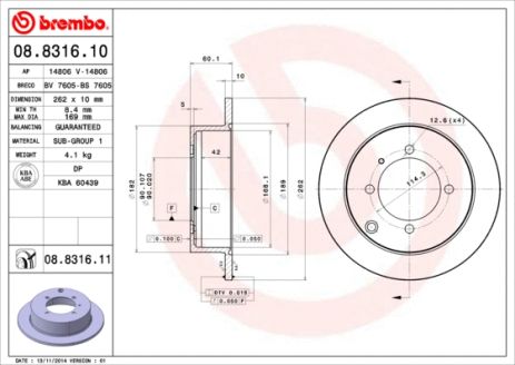 Диск тормозной HYUNDAI SANTAMO, KIA JOICE, BREMBO (08831610)