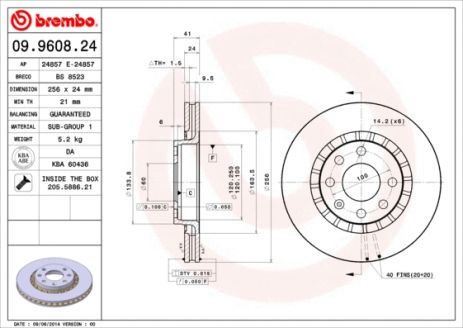 Диск тормозной CHEVROLET LANOS, LOTUS ELAN, BREMBO (09960824)