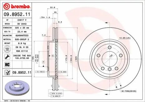 Диск тормозной BMW Z4, BREMBO (09895211) Диск тормозной BMW Z4, BREMBO (09895211)