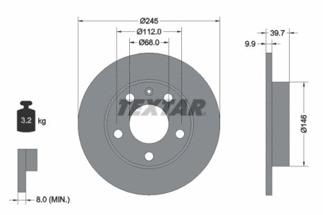 Диск гальмівний SEAT EXEO, AUDI A4, TEXTAR (92106203)