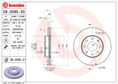 Диск тормозной DAEWOO KALOS, CHEVROLET (SGM), BREMBO (09309021) Диск тормозной DAEWOO KALOS, CHEVROLET (SGM), BREMBO (09309021)