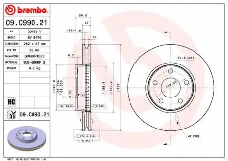 Диск тормозной FORD (CHANGAN), BREMBO (09C99021) Диск тормозной FORD (CHANGAN), BREMBO (09C99021)