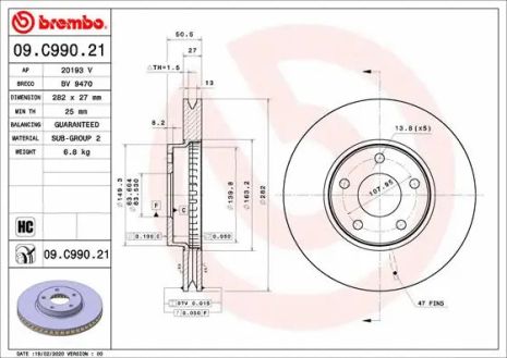 Диск тормозной FORD (CHANGAN), BREMBO (09C99021)