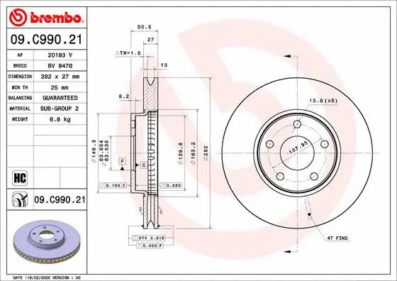 Диск тормозной FORD (CHANGAN), BREMBO (09C99021) Диск тормозной FORD (CHANGAN), BREMBO (09C99021)
