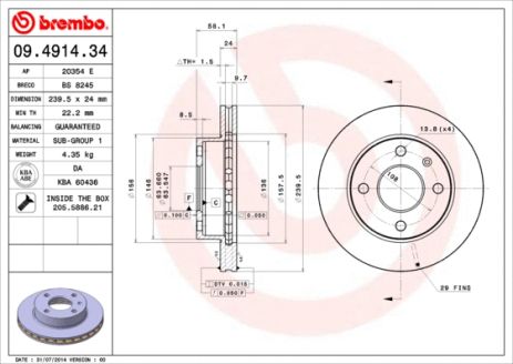 Диск тормозной TVR CHIMAERA, FORD ESCORT, BREMBO (09491434)