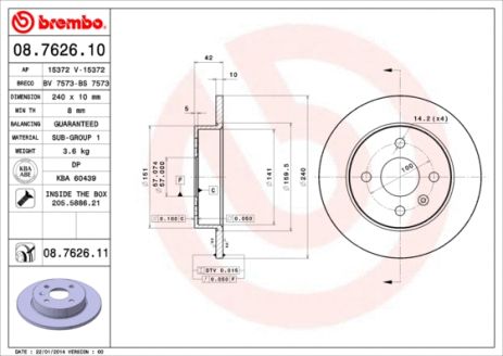 Диск тормозной CHEVROLET ASTRA, VAUXHALL ASTRA, BREMBO (08762611) Диск тормозной CHEVROLET ASTRA, VAUXHALL ASTRA, BREMBO (08762611)