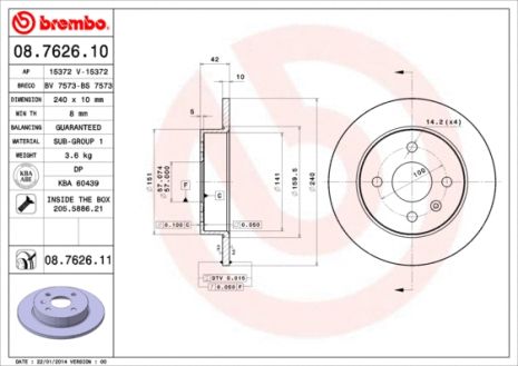 Диск тормозной CHEVROLET ASTRA, VAUXHALL ASTRA, BREMBO (08762611) Диск тормозной CHEVROLET ASTRA, VAUXHALL ASTRA, BREMBO (08762611)