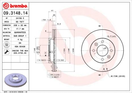 Диск тормозной NISSAN KUBISTAR, RENAULT THALIA, BREMBO (09314814) Диск тормозной NISSAN KUBISTAR, RENAULT THALIA, BREMBO (09314814)