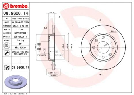 Диск тормозной CITROËN XSARA, PEUGEOT 206, BREMBO (08960614) Диск тормозной CITROËN XSARA, PEUGEOT 206, BREMBO (08960614)