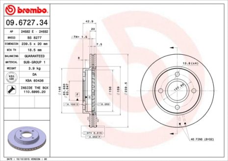 Диск тормозной FORD (CHANGAN), LTI TX, BREMBO (09672734) Диск тормозной FORD (CHANGAN), LTI TX, BREMBO (09672734)