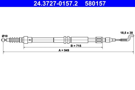 Трос тормозного привода стояночной тормозной системы, VW TRANSPORTER, ATE (24372701572)