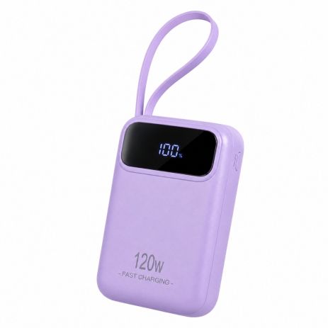 Повербанк YM-840 20000 mAh Black з вбудованими кабелями USB-C та Lightning, LED-дисплеєм Violet