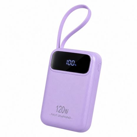 Повербанк YM-840 20000 mAh Black з вбудованими кабелями USB-C та Lightning, LED-дисплеєм Violet Повербанк YM-840 20000 mAh Black з вбудованими кабелями USB-C та Lightning, LED-дисплеєм Violet