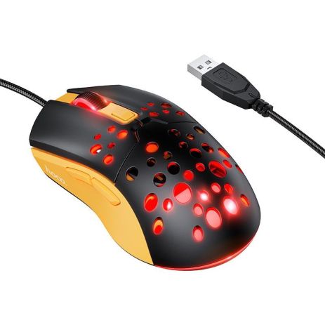 Миша HOCO Sky luminous gaming wired mouse GM51 | 1200-3600dpi, 7 LED colors | black-yellow