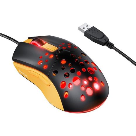 Миша HOCO Sky luminous gaming wired mouse GM51 | 1200-3600dpi, 7 LED colors | black-yellow