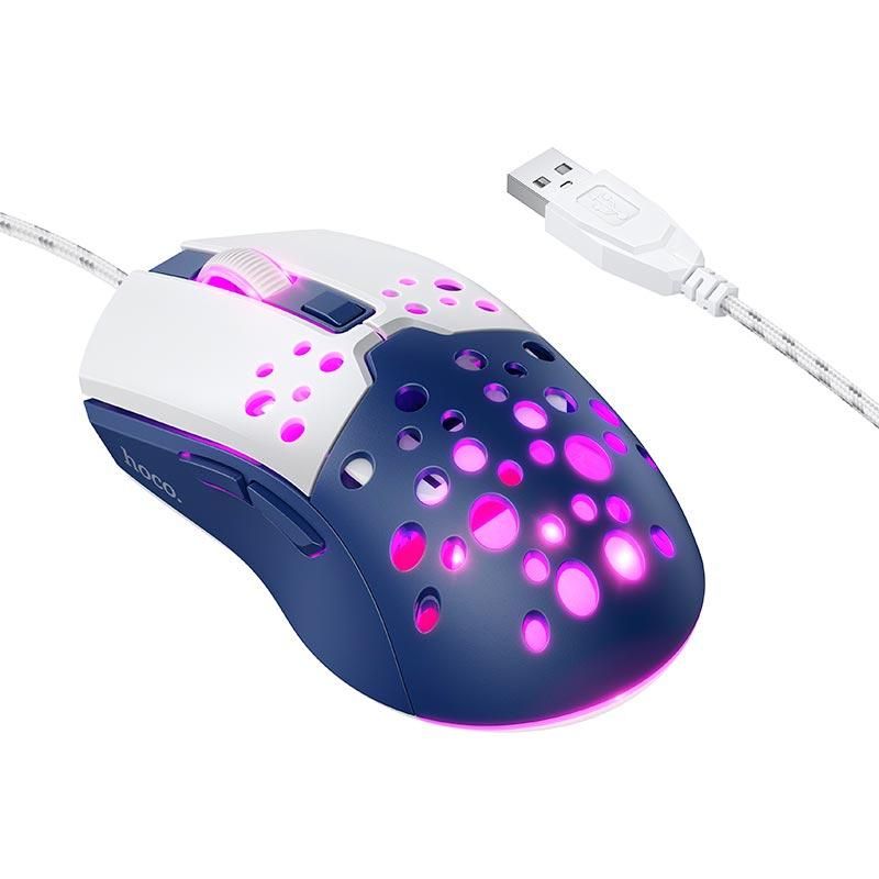 Миша HOCO Sky luminous gaming wired mouse GM51 | 1200-3600dpi, 7 LED colors | white-blue Миша HOCO Sky luminous gaming wired mouse GM51 | 1200-3600dpi, 7 LED colors | white-blue