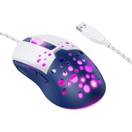 Миша HOCO Sky luminous gaming wired mouse GM51 | 1200-3600dpi, 7 LED colors | white-blue