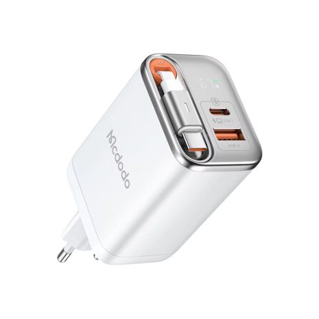 Зарядний пристрій Mcdodo 67W GaN із вбудованим кабелем USB-C 65 см, 2 порти (USB-C + USB-A) CH-4103 Білий