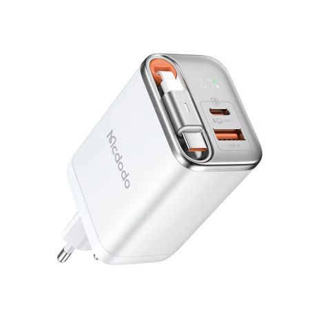 Зарядное устройство Mcdodo 67W GaN со встроенным кабелем USB-C 65 см, 2 порта (USB-C + USB-A) CH-4103 Белый Зарядное устройство Mcdodo 67W GaN со встроенным кабелем USB-C 65 см, 2 порта (USB-C + USB-A) CH-4103 Белый