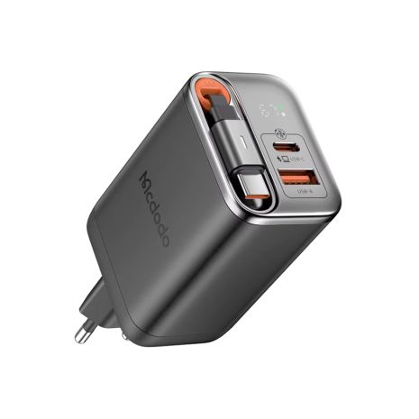 Зарядний пристрій Mcdodo 67W GaN із вбудованим кабелем USB-C 65 см, 2 порти (USB-C + USB-A) CH-4100 Чорний