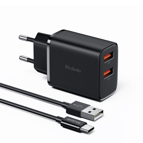 Зарядний пристрій на 2 порти Mcdodo 12W 2A Charger + кабель Type-C 1m CH-5072 Black Зарядний пристрій на 2 порти Mcdodo 12W 2A Charger + кабель Type-C 1m CH-5072 Black