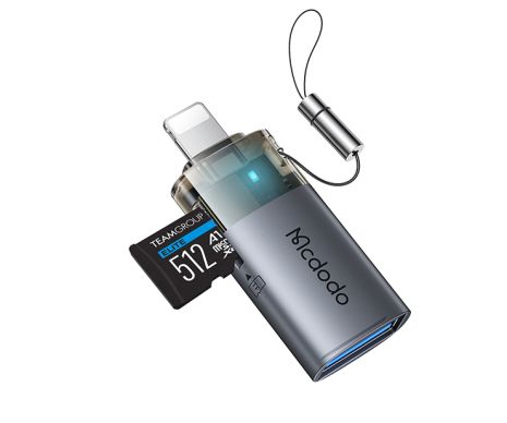Адаптер (перехідник) Mcdodo USB-A на Lightning 2-в-1 із вбудованим картридером TF та ремінцем OT-7850 Адаптер (перехідник) Mcdodo USB-A на Lightning 2-в-1 із вбудованим картридером TF та ремінцем OT-7850