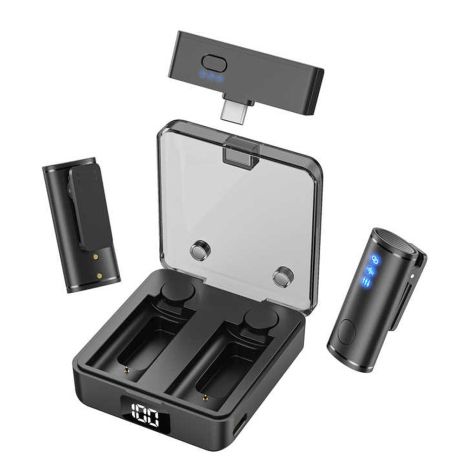 Бездротовий петличний мікрофон M5S 2-in-1 для телефонів Android та iPhone 15, 16 (Type-C adapter) Чорний Бездротовий петличний мікрофон M5S 2-in-1 для телефонів Android та iPhone 15, 16 (Type-C adapter) Чорний