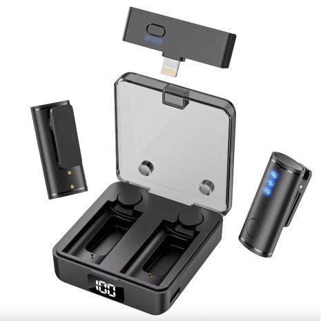 Бездротовий петличний мікрофон M5S 2-in-1 для телефонів iPhone (Lightning adapter) Чорний Бездротовий петличний мікрофон M5S 2-in-1 для телефонів iPhone (Lightning adapter) Чорний