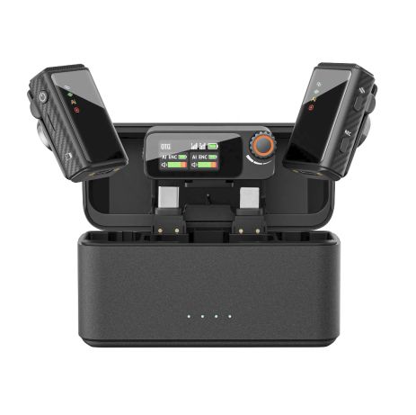 Бездротова петлична система M15 з функцією зменшення шуму AI для телефонів (Type-C, Lightning) та камери Black