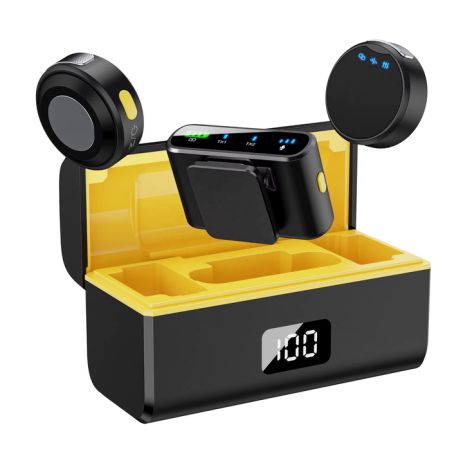 Беспроводной петличный микрофон M9MAX для iPhone, Android и видеокамеры Black/yellow Беспроводной петличный микрофон M9MAX для iPhone, Android и видеокамеры Black/yellow