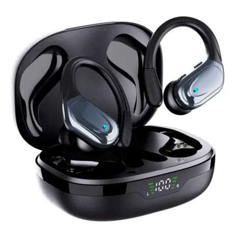 Беспроводные блютуз наушники BX-17 с шумопоглощающим микрофоном и ушными крючками для спорта Black